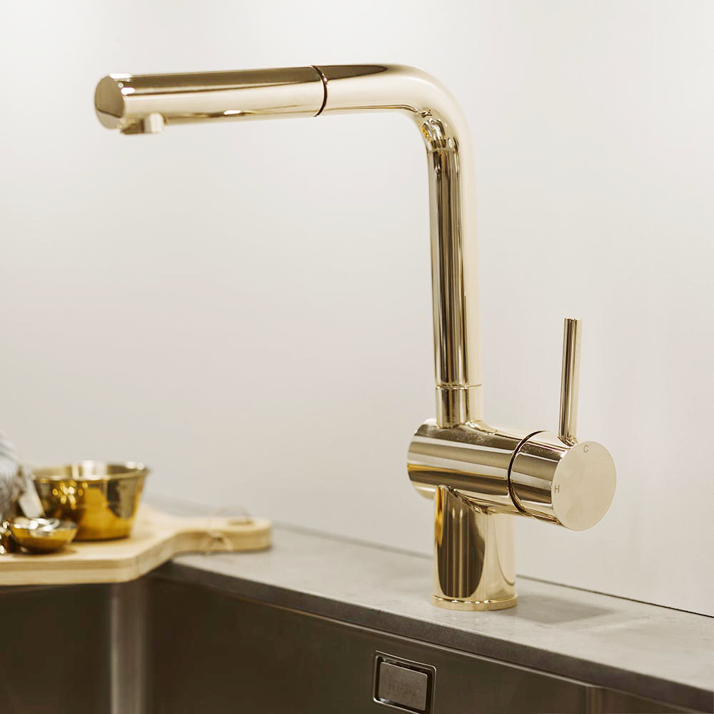 Kitchen Mixer Tap Venedig - Pull-Out Spout - Light Brass